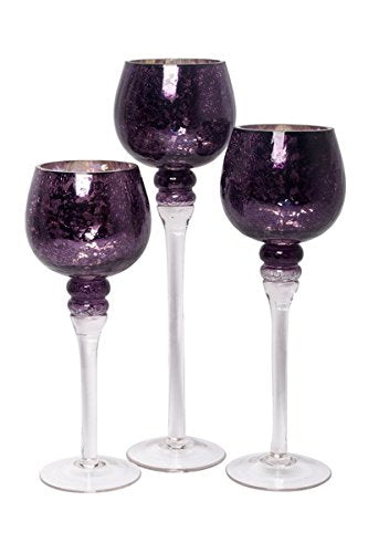 Set of 3 Crackle Purple Glass Tealight Holders (9