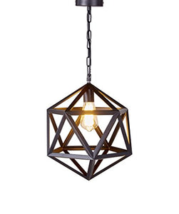 1 Light Metal Geometric Pendant Ceiling Lamp Fixture, 12-inch, Antique Black - EK CHIC HOME