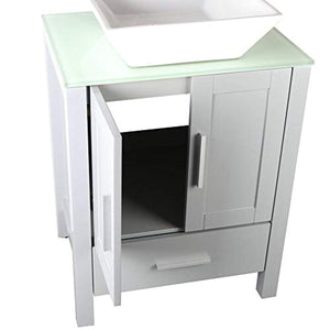 48" Double Sink Bathroom Vanity Cabinet Combo Glass Top Grey Paint MDF Wood w/Faucet, Mirror&Drain set - EK CHIC HOME