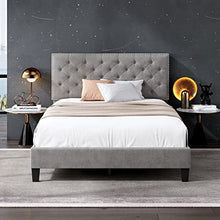 Load image into Gallery viewer, Full Size Bed Frame, Modern Upholstered Platform Bed (Grey, Full) - EK CHIC HOME