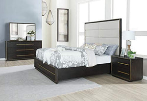 Contemporary Wood Upholstered Panel King Bed 6-Piece Set, Espresso - EK CHIC HOME