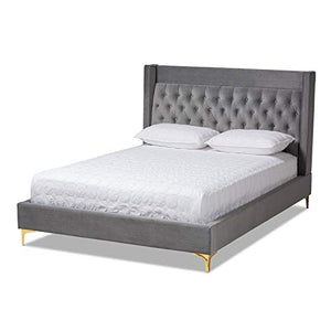 Valery Dark Gray Velvet Fabric Queen Size Platform Bed - EK CHIC HOME