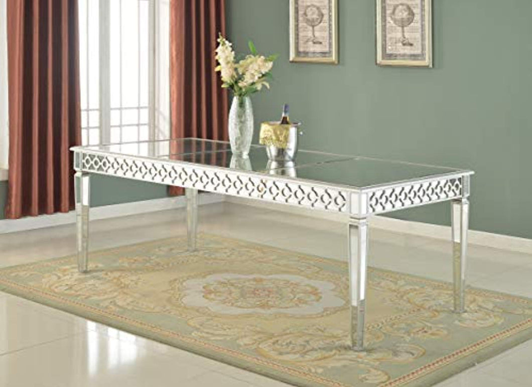 Contemporary Mirrored Dining Table, Silver - EK CHIC HOME