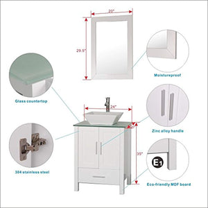 Homecart 72" Double Sink Bathroom Vanity Cabinet Combo Glass Top White Wood w/ 2 Basin Faucets Mirrors and Drains - EK CHIC HOME