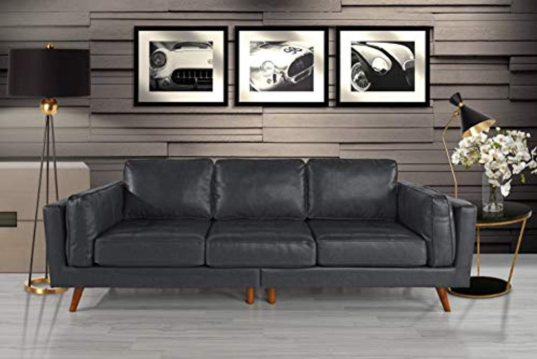Upholstered Mid Century Modern Tufted Leather Sofa, 96