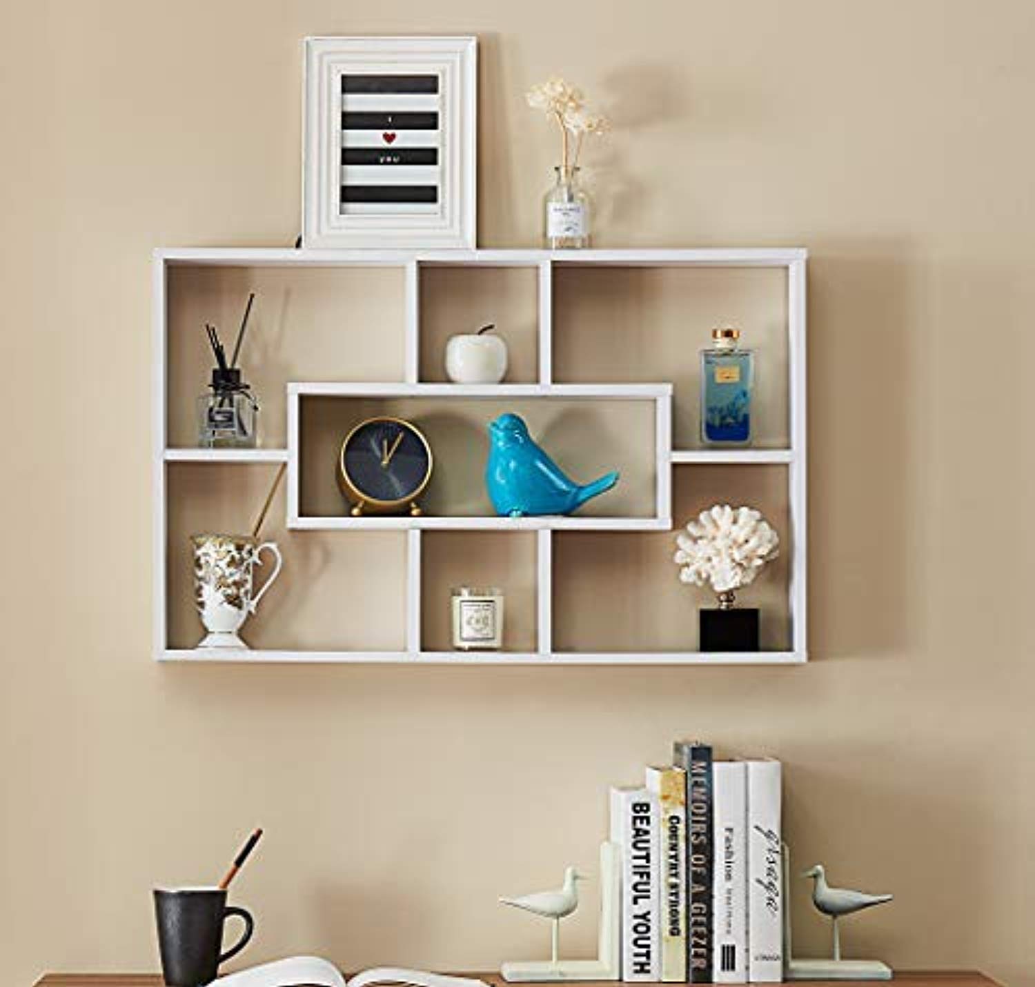 7 Cubes Floating Shelf, Geometric Wall Mounted Cube Shelves for Displa