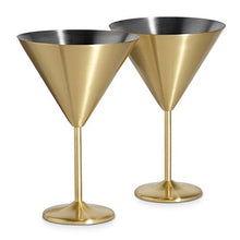 Load image into Gallery viewer, Gold Martini Cocktail Glasses, Brushed Gold Stainless Steel, Set of 2 with Gift Box - EK CHIC HOME