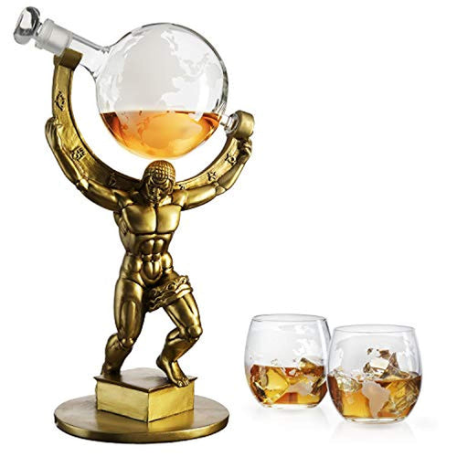 Atalas Bronze World Globe Whiskey Decanter - 15