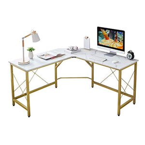 L-Shaped Desk 59" Computer Corner Desk(White Marble) - EK CHIC HOME