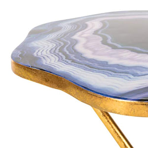 SBlue and Gold Faux Agate Side Accent Table - EK CHIC HOME