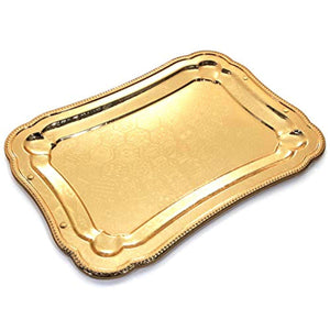 (Pack of 4)  Sturdy Heavy Rectangular Iron Gold Plated Serving Tray Floral Edge - EK CHIC HOME