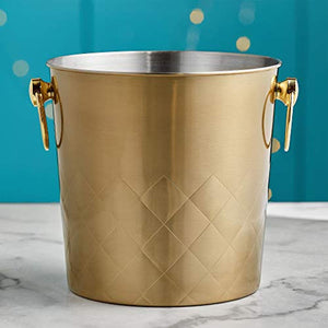 Brushed Gold Champagne Bucket with 4 Gold Champagne Flutes Glasses - EK CHIC HOME