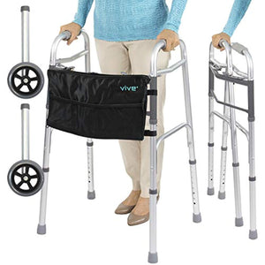 Folding Walker (Plus Bag and 2 Wheels) - Front Wheeled Support, Narrow 23 Inch Wide - EK CHIC HOME