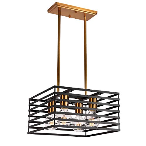 Island Pendant Lighting Brushed Brass 4 Light Farmhouse Linear Chandelier - EK CHIC HOME