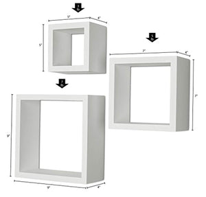 Ballucci Square Cube Floating Wall Shelf, Set of 3, White - EK CHIC HOME