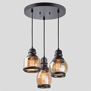 11.5" 3-Light Multi-Pendant Chandelier with Amber Tinted Jar Glass Shades - EK CHIC HOME