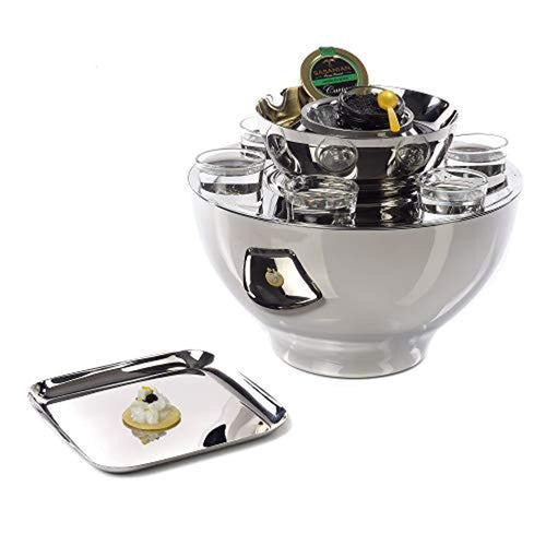 Vienna Stainless Steel 6 Shot Glass Set and Caviar Serving Bowl - EK CHIC HOME