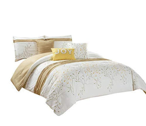 Joy 6 Pieces Ivory/Gold Tree Branches Embroidery Design Bedding Comforter Set - EK CHIC HOME