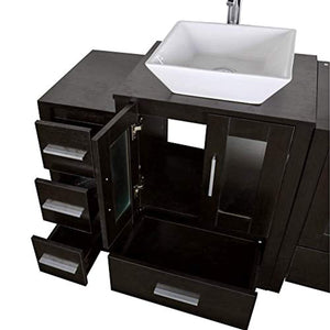 72" Bathroom Vanity Cabinet and Double Sink Combo Black Wood w/Faucet Sink and Drain - EK CHIC HOME