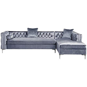 CHIC Brika Home 115" Velvet Tufted Right Facing Sectional in Gray - EK CHIC HOME