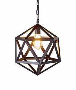 1 Light Metal Geometric Pendant Ceiling Lamp Fixture, 12-inch, Antique Black - EK CHIC HOME