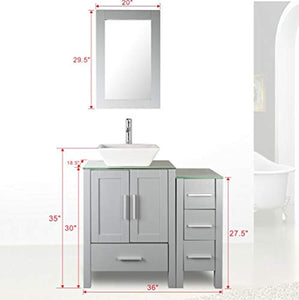 36" Grey Paint Bathroom Vanity and Sink Combo Glass Top w/Drawer Side,Sink, Faucet set - EK CHIC HOME