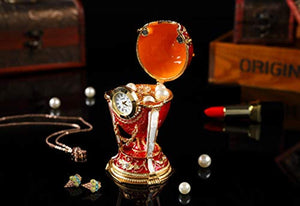Egg Style Hand Painted Hinged Jewelry Trinket Box, Vintage Table Clock - EK CHIC HOME