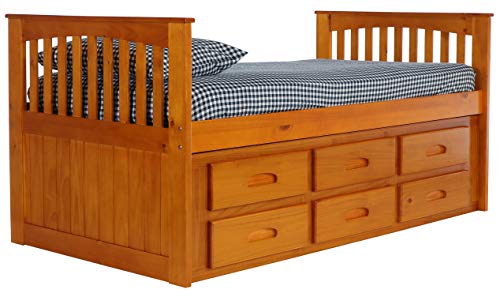 Discovery World Furniture Rake Bed with 12 Drawers, Twin, Honey - EK CHIC HOME