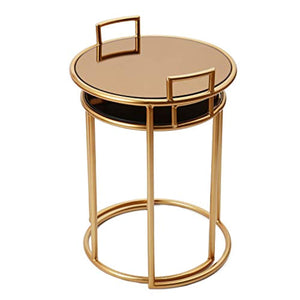 Decorative Nesting Round Set of 2 End Tables Rose Gold,Brown Glass - EK CHIC HOME