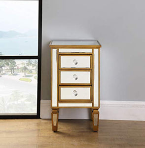 3-Drawer Mirrored End Table - Mirrored Nightstand Glass Bedside Table, Antique Gold - EK CHIC HOME