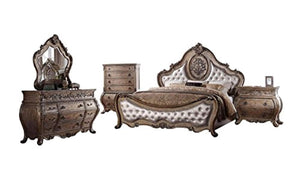 Rovigo Luxury Vintage Oak PU Tufted Sleigh Bedroom Set 5Pcs - EK CHIC HOME
