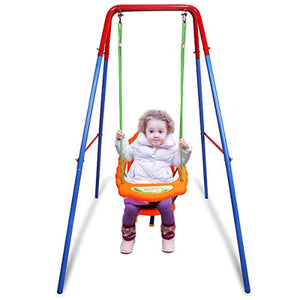 Toddler Swing Set, High Back Seat with Safety Belt, A-Frame Outdoor Swing Chair, Metal Swing Set for Backyard - EK CHIC HOME