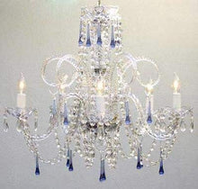 Load image into Gallery viewer, Swarovski Crystal Trimmed Blue Crystal Chandelier Chandeliers! H25&quot; X W24&quot; - EK CHIC HOME