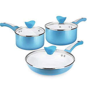 6 Pieces Nonstick Pots and Pans Set with Glass Lid Ceramic Cookware Set - EK CHIC HOME