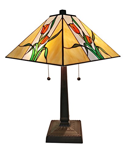 Tiffany Style Floral Mission Table Lamp 21 in High, Multicolor - EK CHIC HOME