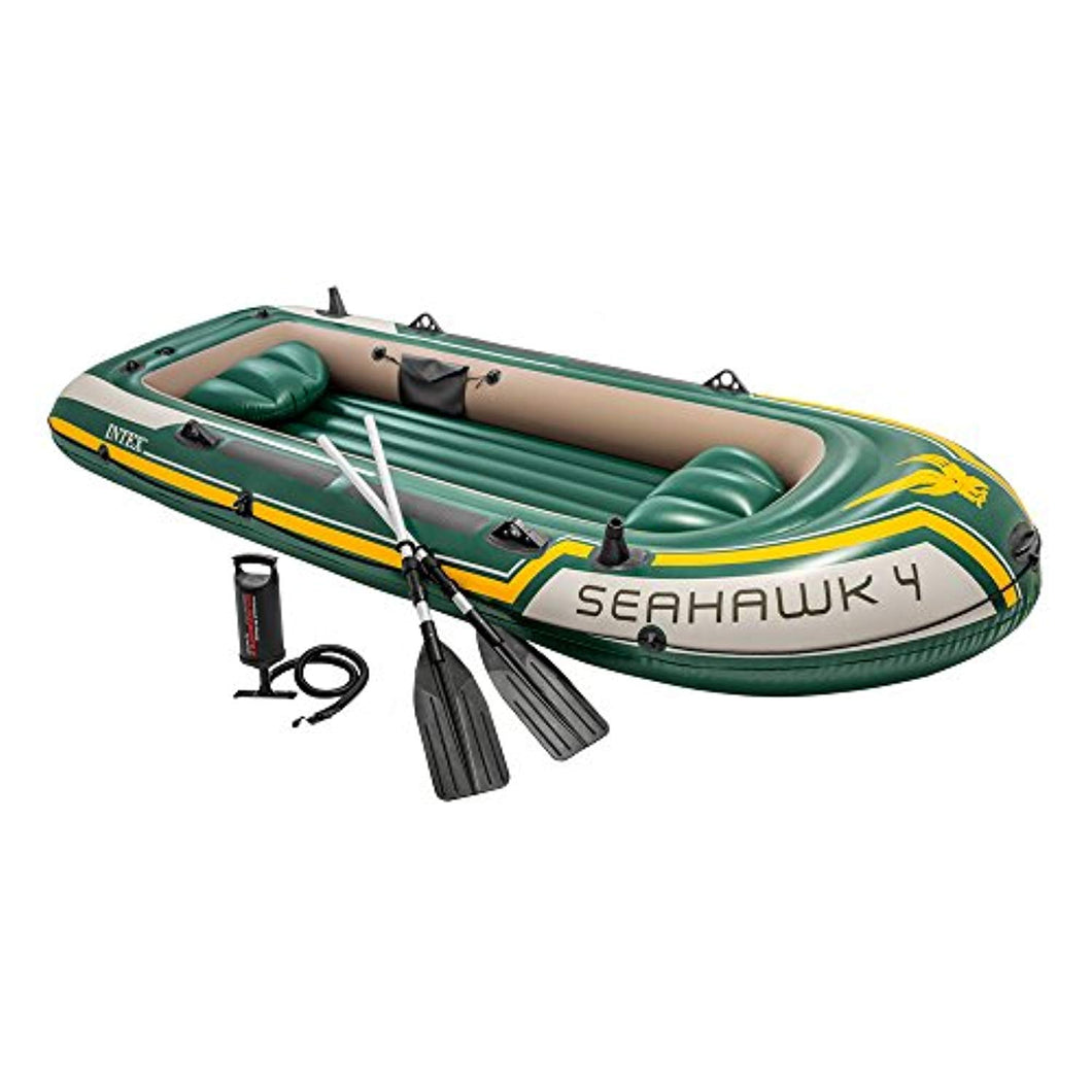 Seahawk 4, 4-Person Inflatable Boat Set with Aluminum Oars and High Output Air Pump (Latest Model) - EK CHIC HOME