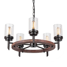 Load image into Gallery viewer, 5-Lights Annular Metal Wood Pendant Lamp with Glass Rustic - EK CHIC HOME