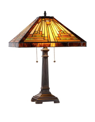 Tiffany-Style Mission 2 Light Table Lamp 16-Inch Shade - EK CHIC HOME