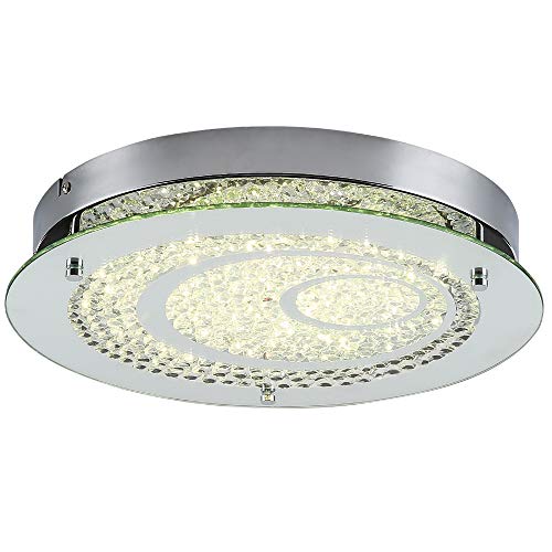 Dimmable LED Flush Mount Ceiling Light, 100W Incandescent Bulbs Equivalent, 10inch Glass Shade Crystal Bedroom Light - EK CHIC HOME