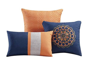 Naomi 7-Piece Navy Orange Paisley Floral Embroidery Comforter Bedding Set - EK CHIC HOME