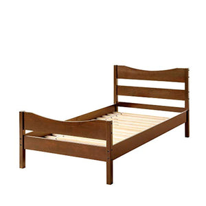 Wood Platform Bed Frame Mattress Foundation with Headboard and Wooden Slat Support, Twin (Walnut) - EK CHIC HOME