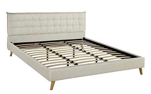 Upholstered Linen Bed Frame, Geometric Tufted Headboard with Low Profile Frame - EK CHIC HOME