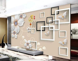 Wall Mural 3D Wallpaper White Minimalist Embossed Flowers - EK CHIC HOME