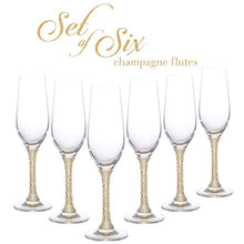 Load image into Gallery viewer, Set of 6 - Elegant Champagne Flutes with Rhinestone Embellished Stem - EK CHIC HOME