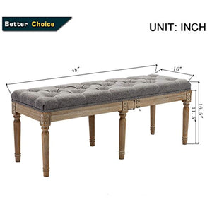 Fabric Upholstered Entryway Ottoman Bench, Classic Bench with Carved Pattern - EK CHIC HOME