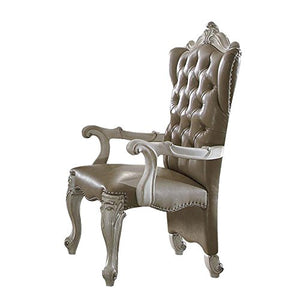 Versailles Vintage Gray Faux Leather Arm Chair Set of 2 - EK CHIC HOME