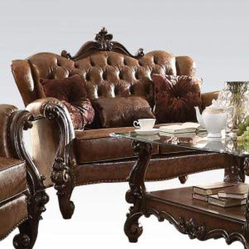 French Cherry Light Brown Living Room Furniture 3pc Sofa Loveseat Chair Traditional - EK CHIC HOME