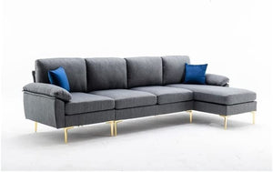 110.23" Wide Linen Blend Modern Reversible Sofa & Chaise-Gray - EK CHIC HOME