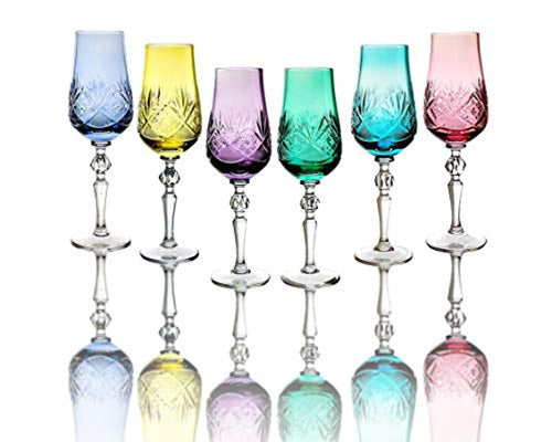 Handmade Crystal Cut Champagne Glasses, Multi-Colored Flutes, Set of 6 - EK CHIC HOME