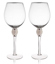 Load image into Gallery viewer, Set of 2 Wine Glasses - Rhinestone&quot;DIAMOND&quot; Studded With Silver Rim - EK CHIC HOME